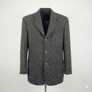 Vintage Caravan Blazer 42 Reg Baby Alpaca Silk Grey Tweed Jacket Made in USA